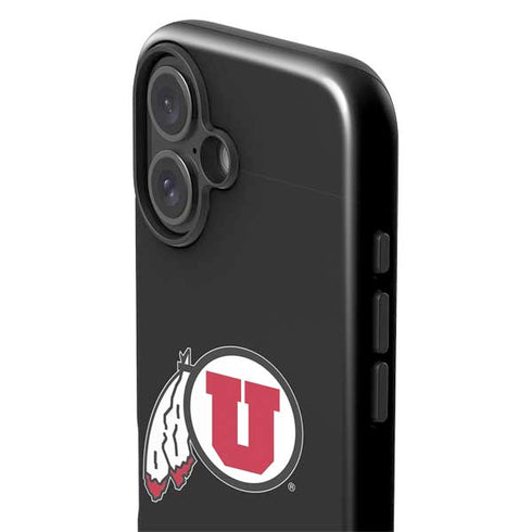 University of Utah Circle and Feather on Black iPhone 16 Impact Case
